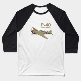 WW2 P-40 Warhawk Airplane Baseball T-Shirt